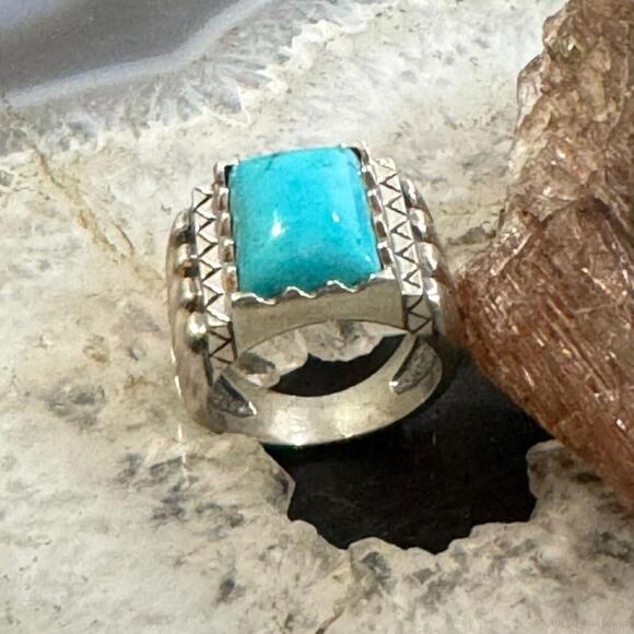 Carolyn Pollack Sterling Silver Rectangle Turquoise Decorated Ring For Women - Picture 5 of 10